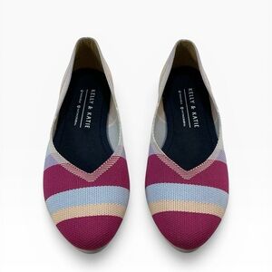 Kelly & Katie Women's Magenta, Light Blue & Beige Striped Fonzie 2 Ballet Flats